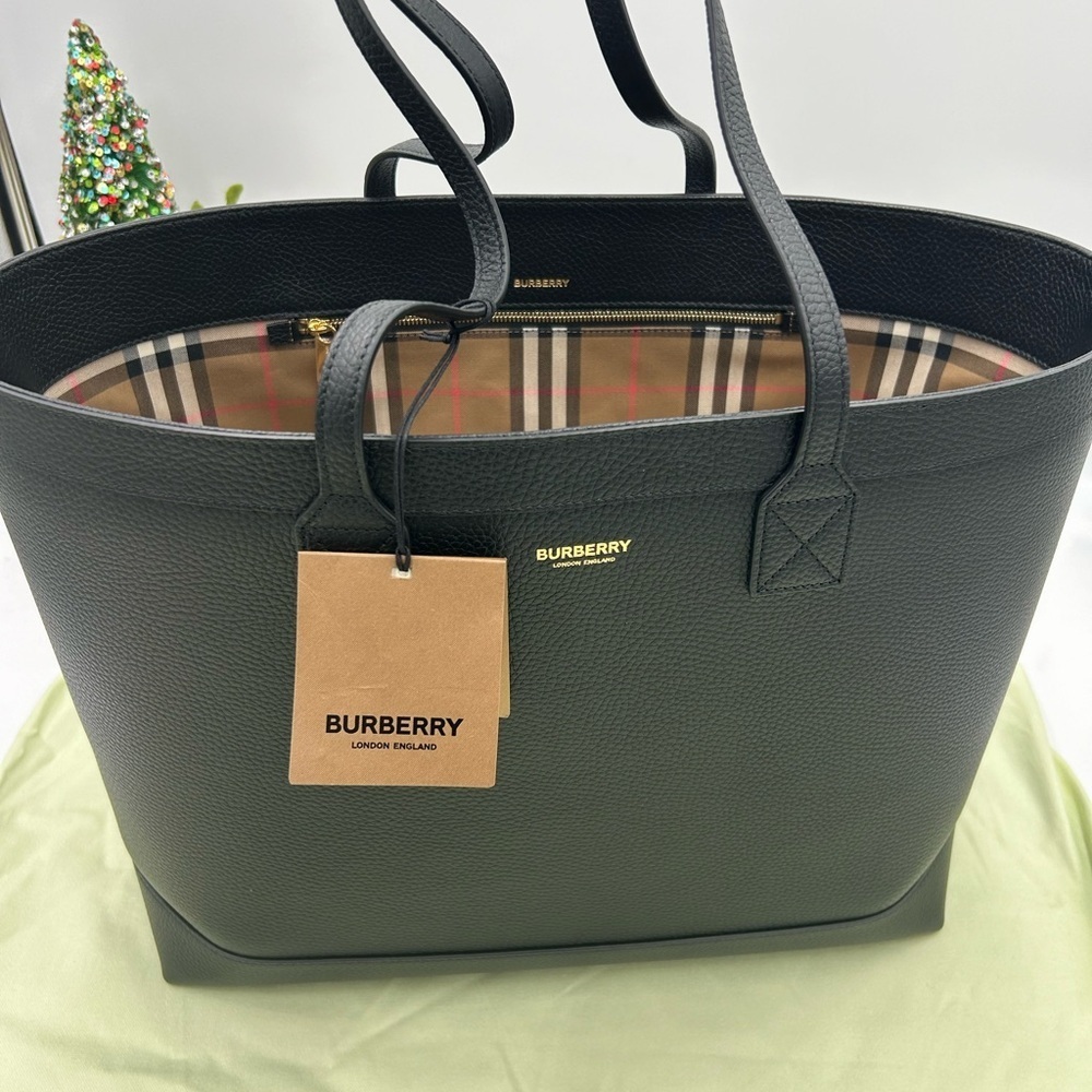 Burberry Black Leather Tote with Check Interior